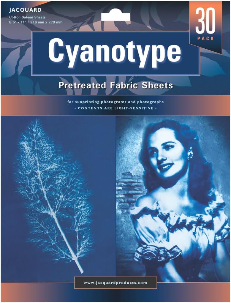 Jacquard Cyanotype Fabric Sheets, Pre-Sensitized Cotton Sateen for Easy Sun Printing